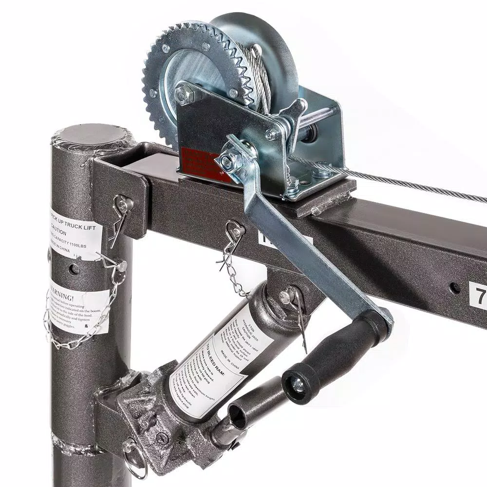 Stark 1100 lbs. Capacity Pickup Truck Hitch Mounted Crane with Hydraulic Lift and Hand Winch