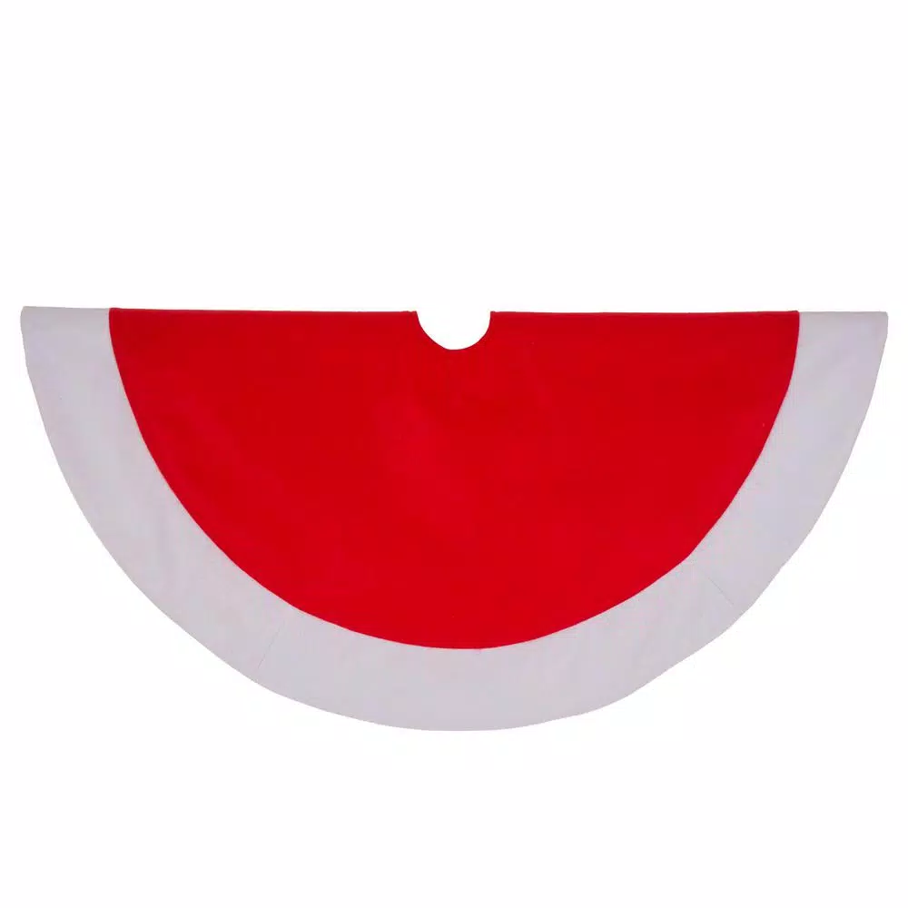 Glitzhome 42 in. Red and White Felt Christmas Tree Skirt - Traditional Holiday Decor