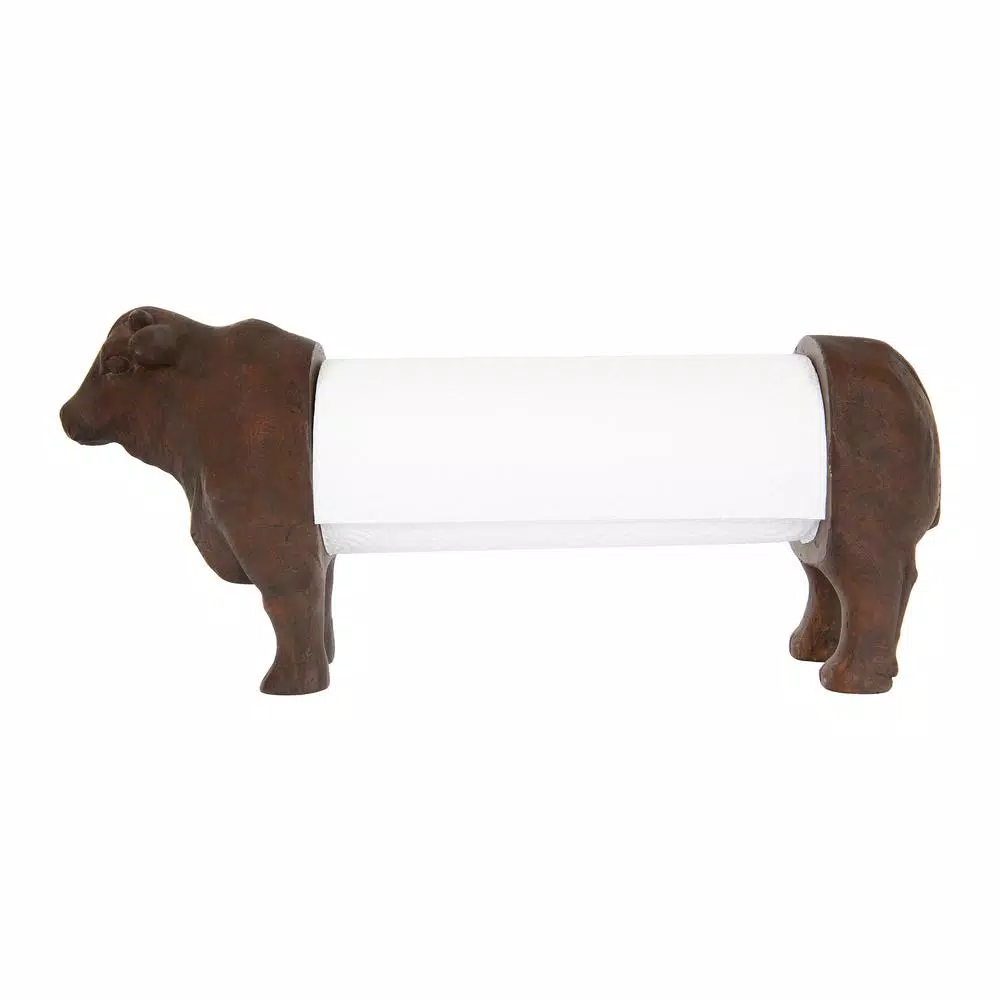 3R Studios Brown Cow Shaped Freestanding Paper Towel Holder - Farmhouse Style Resin