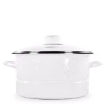 Golden Rabbit 6 qt. Porcelain-Coated Steel Stock Pot with Glass Lid, Solid White thumbnail 1