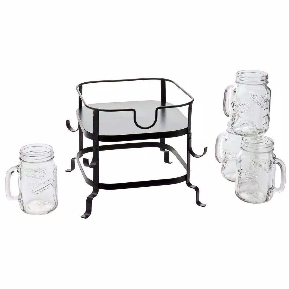 Unbranded Mason Craft and More 6-Piece Glass Beverage Dispenser Set with Metal Rack and 16 oz. Mugs