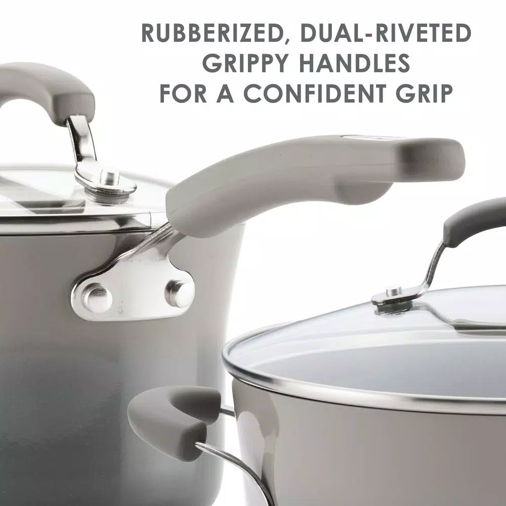 Rachael Ray Classic Brights 19-Piece Sea Salt Gray Nonstick Cookware Set with LocknLock Containers