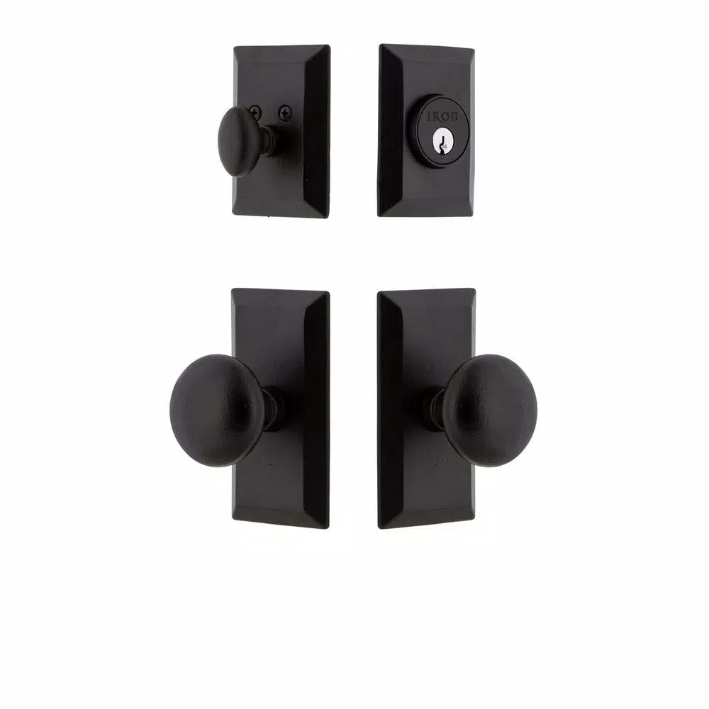 Unbranded Vale Black Iron Door Handleset Combo Pack with Keep Round Knob and Deadbolt