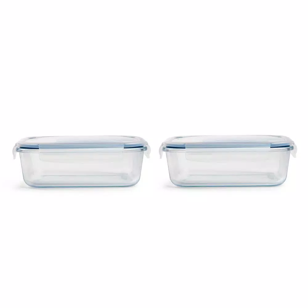 Core Kitchens Vented Glass Food Storage Container Set, 2-Pack, 46 oz, Blue