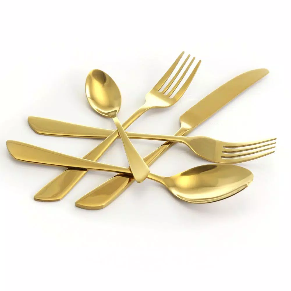 MegaChef Gibbous 20-Piece Gold Stainless Steel Flatware Set, Service for 4