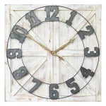 Stratton Home Decor White Rustic Farmhouse Wall Clock, Oversized Wood and Metal Square Design thumbnail 4