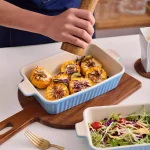 MALACASA 2-Piece Blue Porcelain Rectangle Bakeware Set, 12 in. and 13 in. Ceramic Baking Dishes thumbnail 2