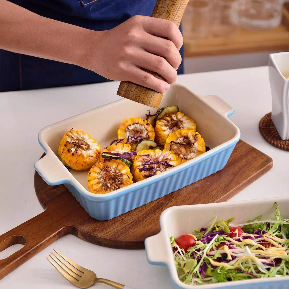 MALACASA 2-Piece Blue Porcelain Rectangle Bakeware Set, 12 in. and 13 in. Ceramic Baking Dishes