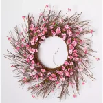 Unbranded 22 in. Pink Cherry Blossom Wreath on Natural Twig Base thumbnail 1