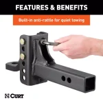 CURT Adjustable Channel Hitch Ball Mount, 2" Shank, 1" Ball Hole, 6,000 lbs Capacity thumbnail 2
