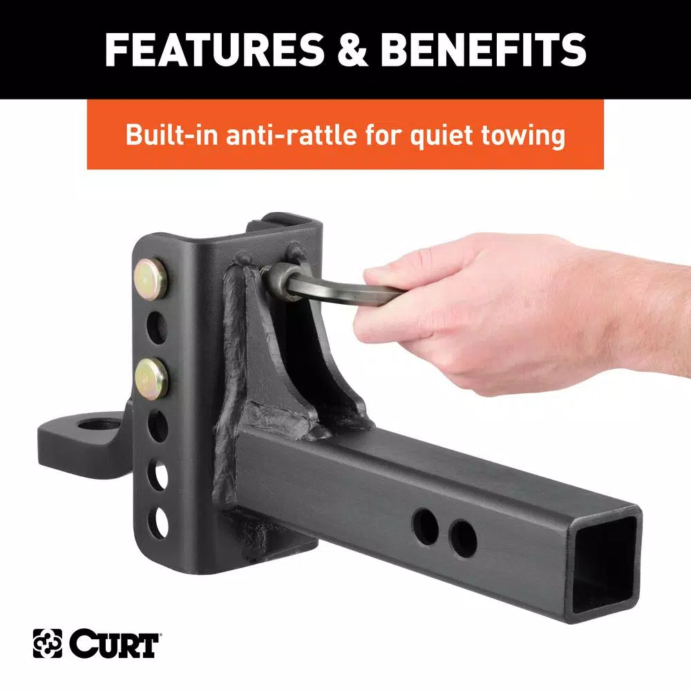 CURT Adjustable Channel Hitch Ball Mount, 2" Shank, 1" Ball Hole, 6,000 lbs Capacity