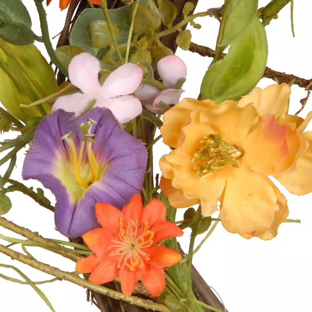 National Tree Company 22 in. Morning Glory Wreath with Mixed Flowers and Greenery