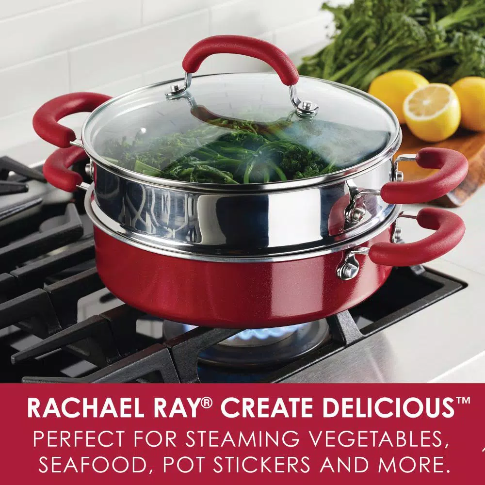 Rachael Ray Create Delicious 3 qt. Aluminum Nonstick Steamer Set, Red Shimmer