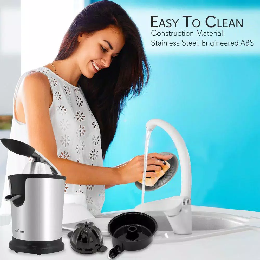 NutriChef Electric Citrus Juicer - Stainless Steel Manual Press Orange Squeezer