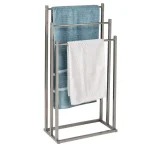 Honey-Can-Do Silver 3-Tier Freestanding Bathroom Towel Rack, Modern Angular Steel Design thumbnail 2