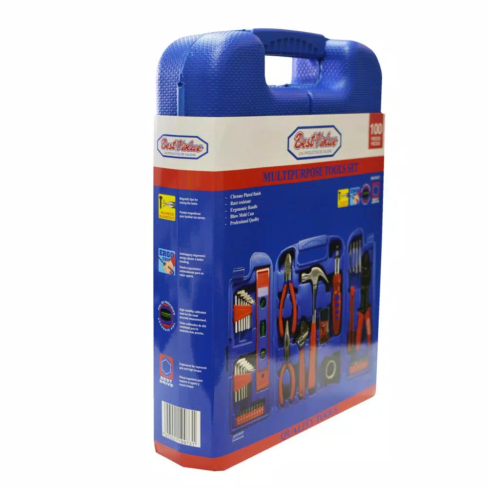 Best Value 100-Piece Home Tool Kit Set with Hammer, Pliers, Screwdrivers and Blow Mold Case