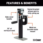 CURT Bracket-Mount Swivel Trailer Jack with Side Handle, 2,000 lbs. Capacity, 10 in. Travel thumbnail 2