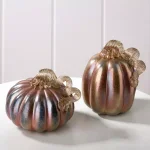 Glitzhome Blue and Gold Glittery Glass Pumpkin Set of 2 - Handmade Indoor Tabletop Decor thumbnail 8
