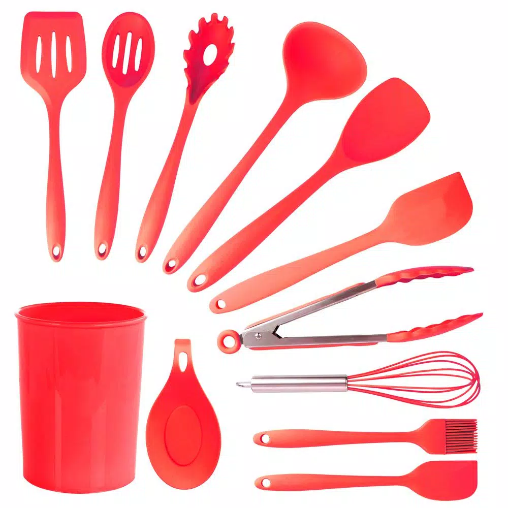 MegaChef 12-Piece Red Silicone Kitchen Utensil Set