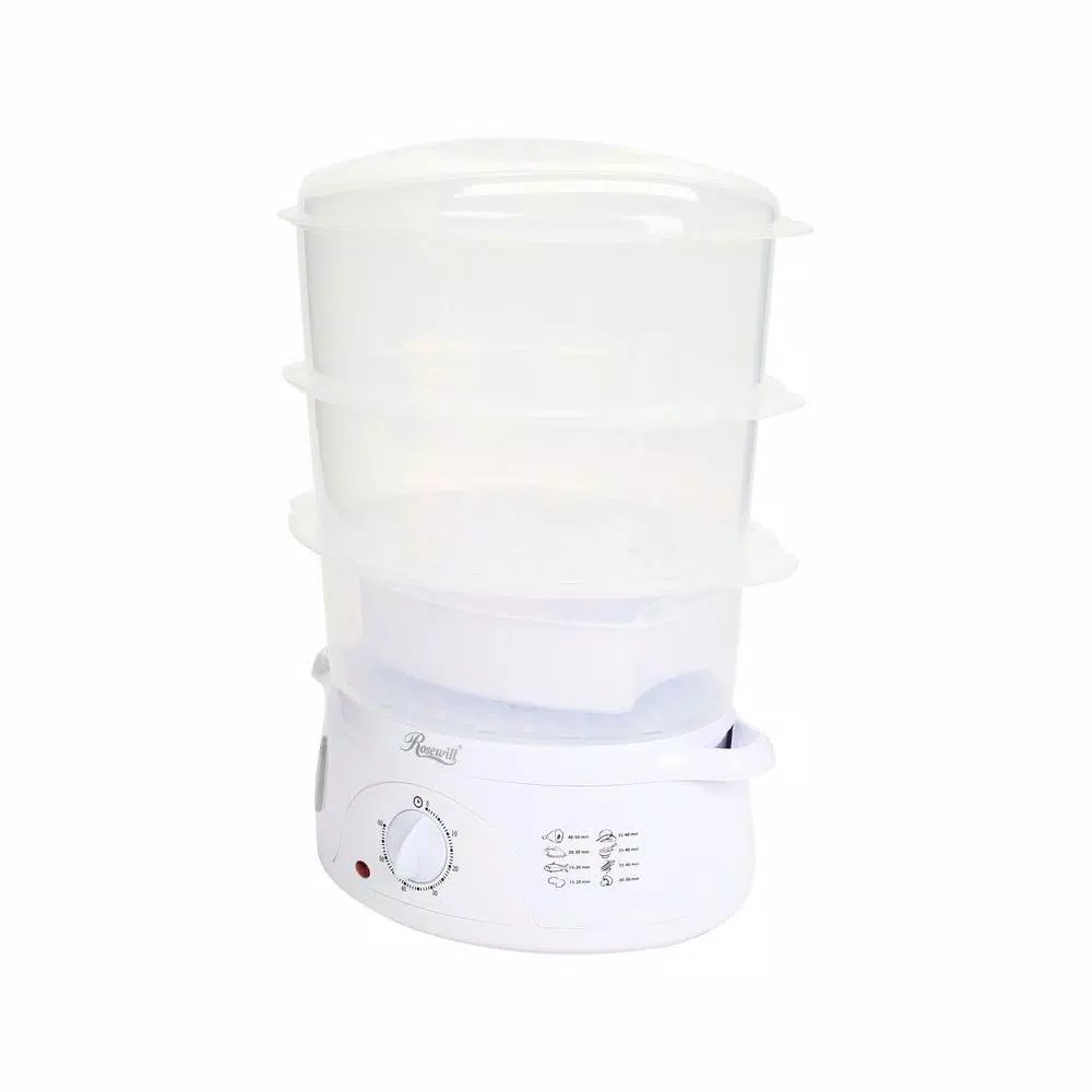 Rosewill 9.5 Qt. White Food Steamer and Rice Cooker, 800W with 3-Tier Baskets