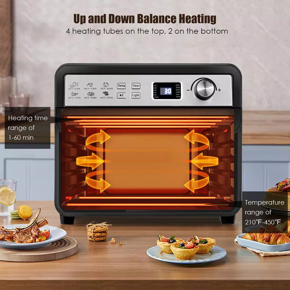 Costway 23 Qt. 12-in-1 Air Fryer Oven with Rotisserie, 1700W Convection Toaster Oven, Black