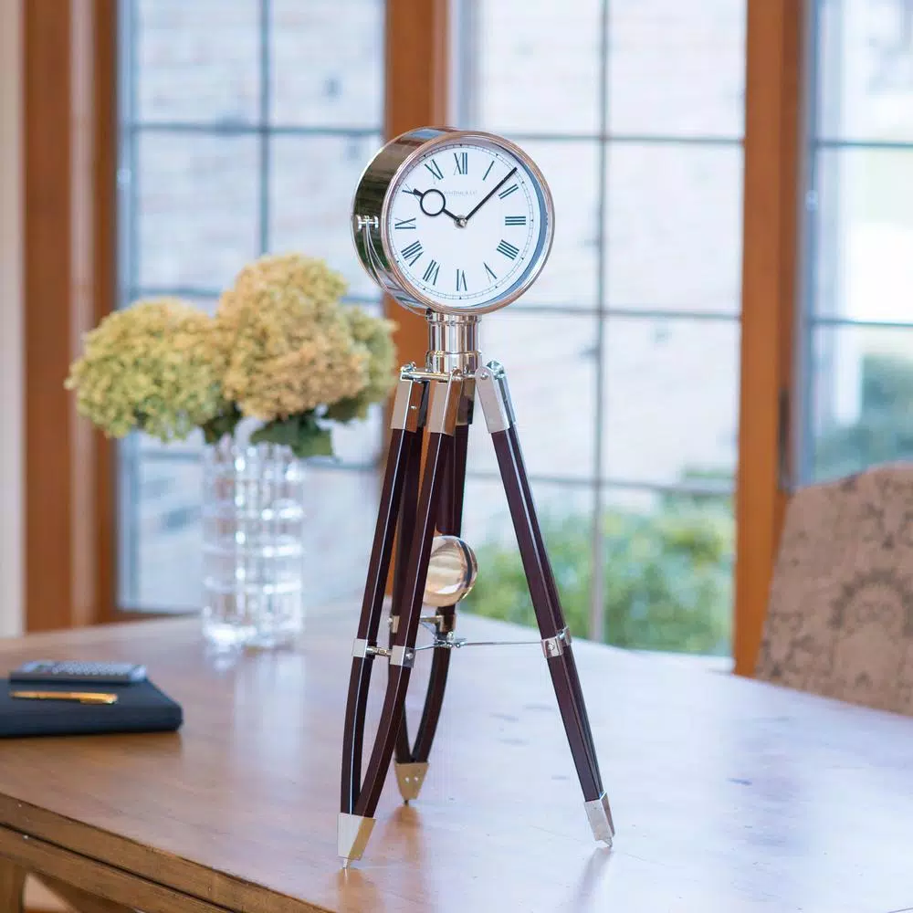FirsTime 28 in. Tripod Pendulum Tabletop Analog Clock - Chrome and Espresso