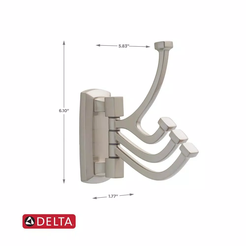 Delta Portwood 3-Hook Swivel Towel and Robe Hook in SpotShield Brushed Nickel