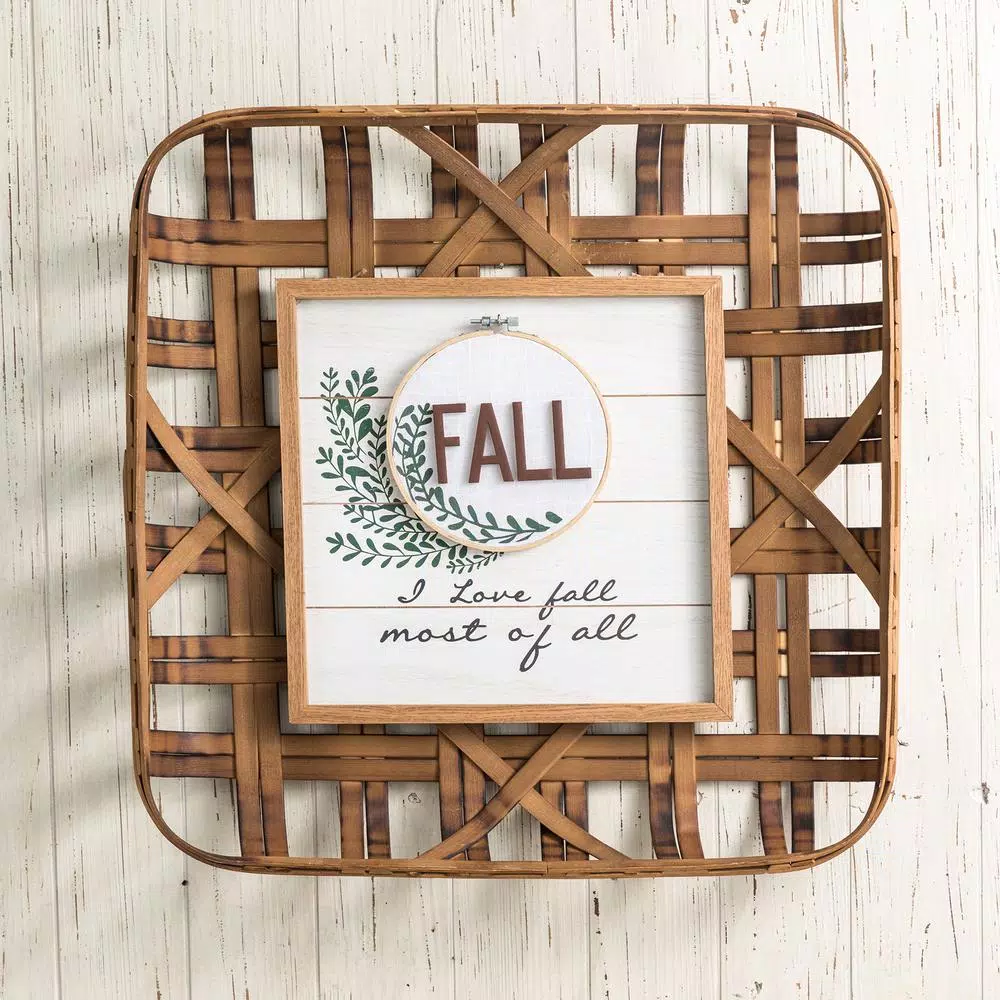 Glitzhome 24 in. Woven Tobacco Wicker Basket Wall Decor - Brown Bamboo
