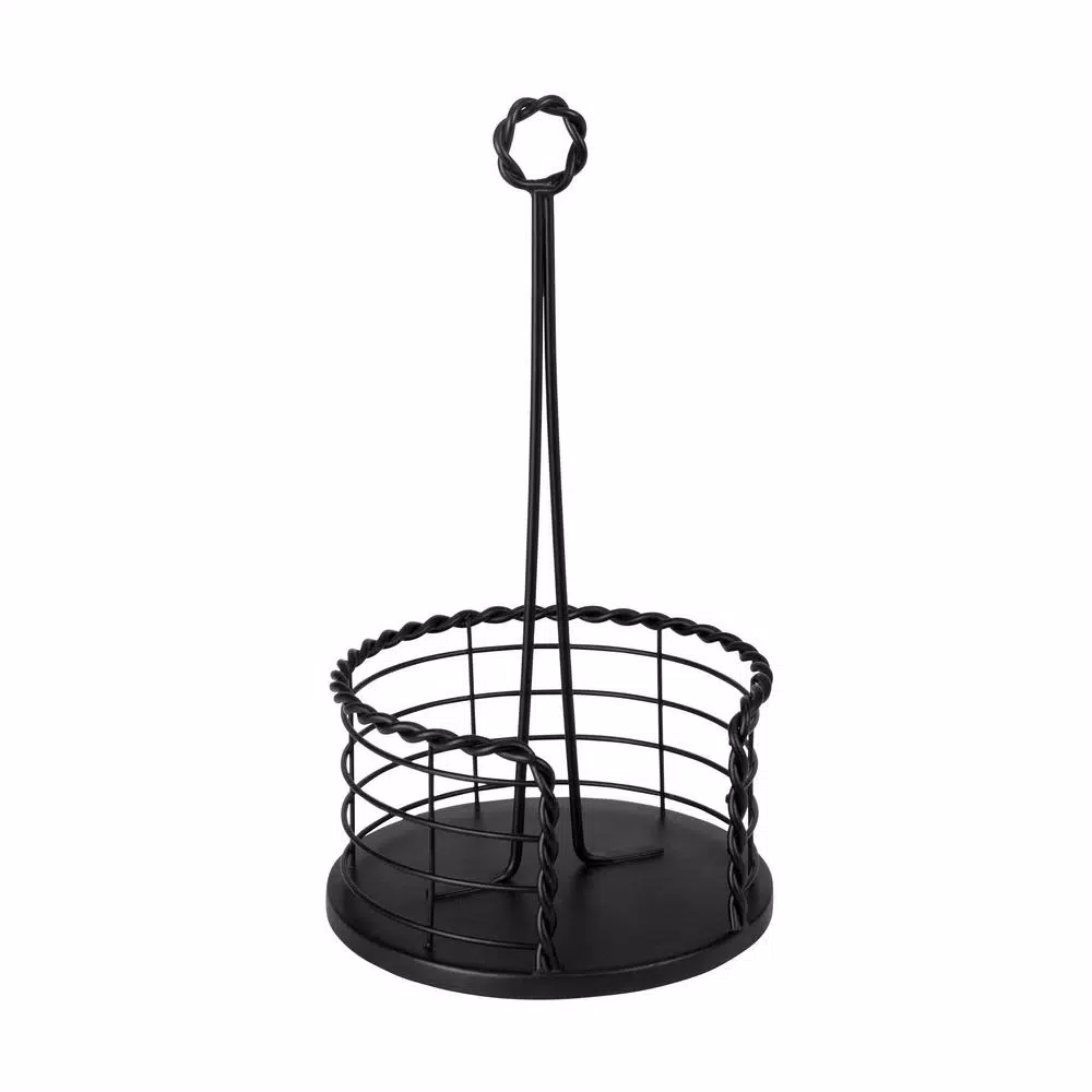 Spectrum Everly Braided Steel Paper Towel Holder, Black Farmhouse Kitchen Decor
