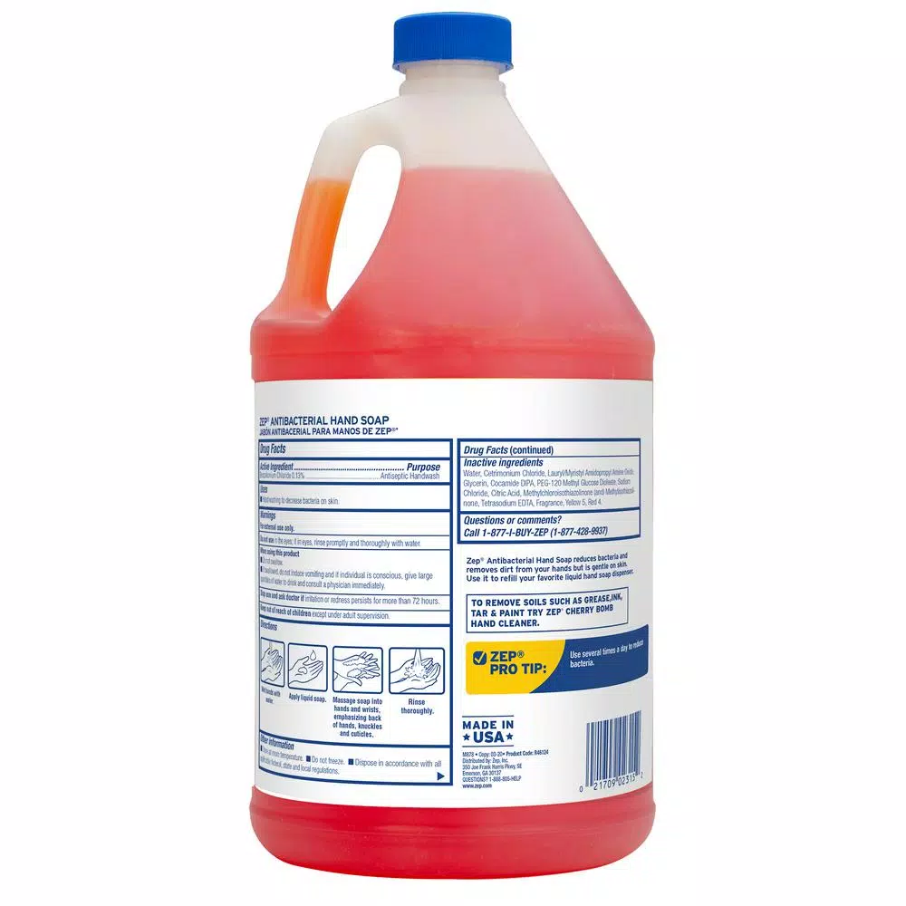 ZEP 128 oz. Antibacterial Liquid Hand Soap, Kills 99% of Germs, Fresh Clean Scent