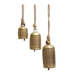 LITTON LANE Gold Brass Iron Bells with Natural Jute Rope Hangers, Set of 3 thumbnail 1