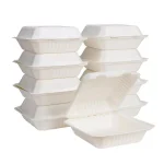 Unbranded 9 in. White Sugarcane Clamshell Containers, 300 Pack - Eco-Friendly & Compostable thumbnail 1
