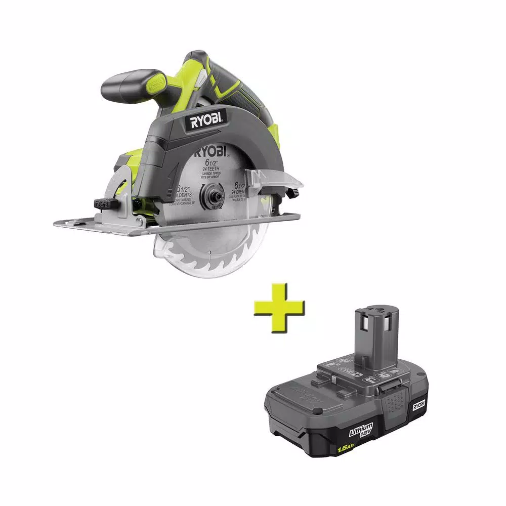 RYOBI 18V ONE+ 6-1/2 in. Cordless Circular Saw with 1.5 Ah Lithium-Ion Battery