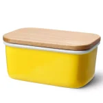 Sweese Large Porcelain Butter Dish with Beech Wood Lid, Yellow thumbnail 1