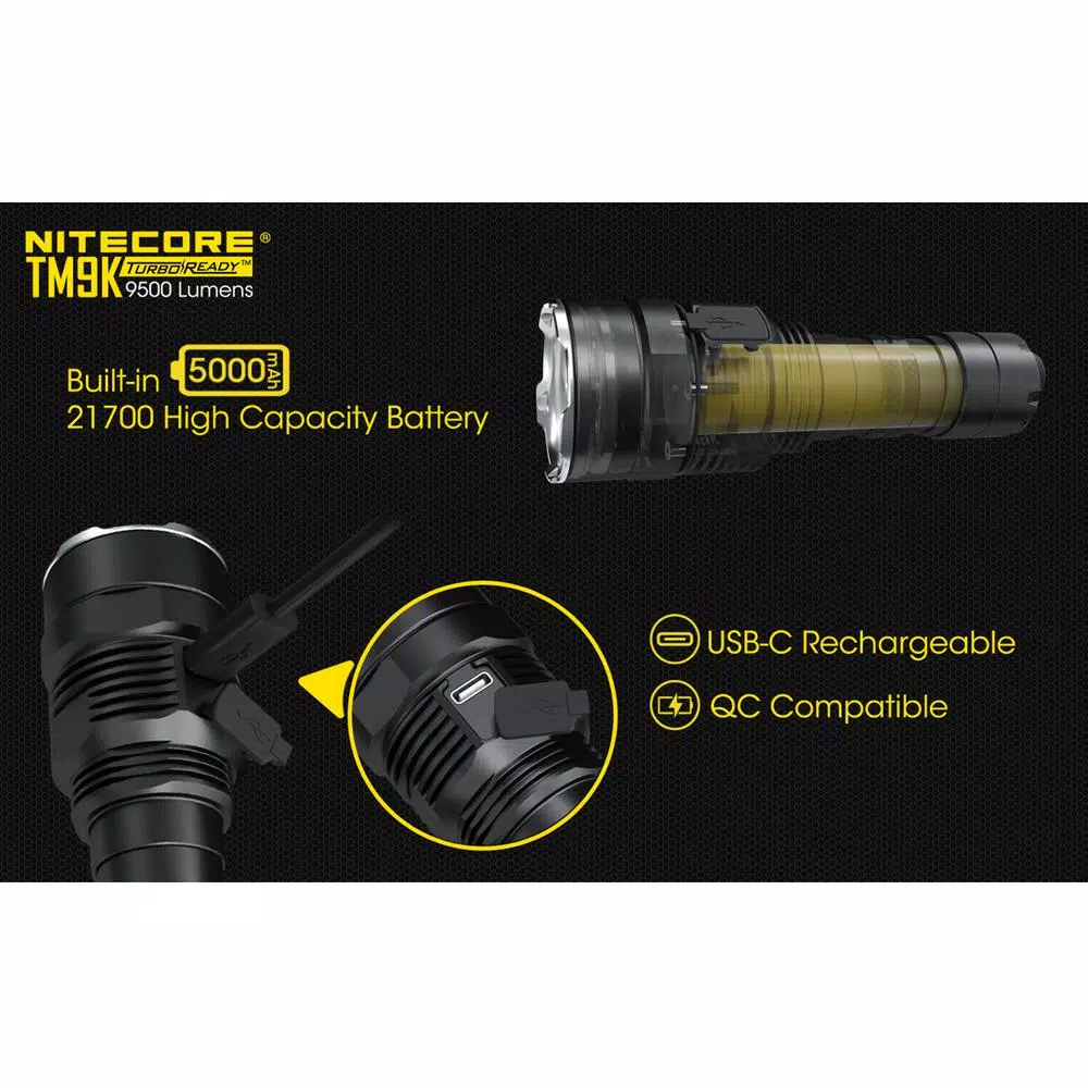 NITECORE TM9K 9500 Lumens Tactical LED Flashlight, USB-C Rechargeable