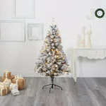 Nearly Natural 5 ft. Flocked River Mountain Pine Artificial Christmas Tree with 150 LED Lights and Pine Cones thumbnail 7