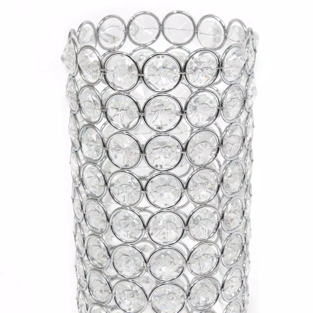 Elegant Designs 11.25 in. Chrome and K5 Crystal Cylinder Decorative Table Vase