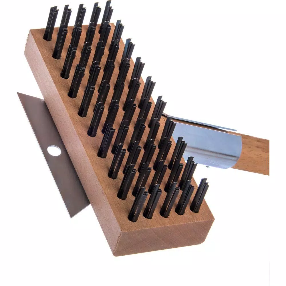 Carlisle Flatwire Oven and Grill Brush with Scraper and Wood Handle