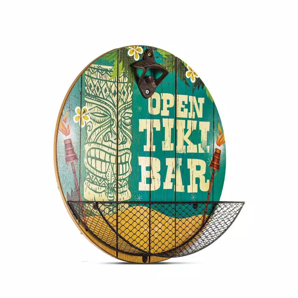 Crystal Art Gallery Open Tiki Bar Wall Decor Bottle Opener with Cap Catcher