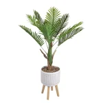 Flora Bunda 4 ft. Artificial Areca Palm Tree in Ceramic Planter with Wood Stand thumbnail 1