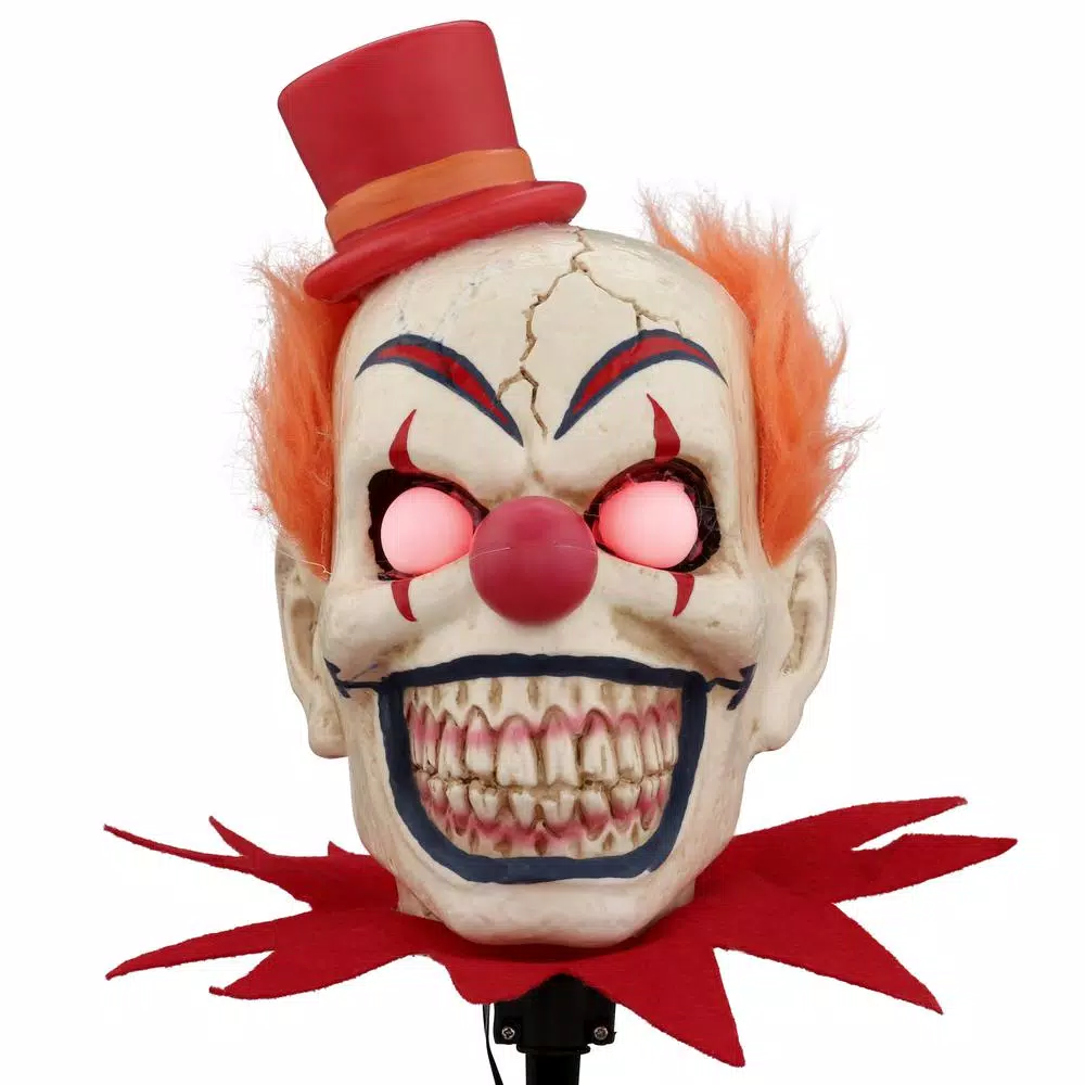 Unbranded 18 in. Scary Clown Head Pathway Markers with Red LED Eyes and Sound (Set of 4)