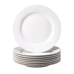 THOMSON POTTERY Basic White Stoneware Dinner Plate Set of 8 - Round Rimmed Plates thumbnail 1