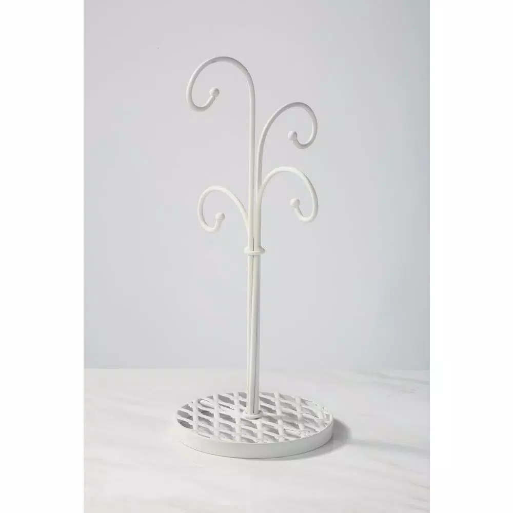 Tripar International, Inc 4-Hook White Metal Mug Tree Stand for Kitchen Countertop