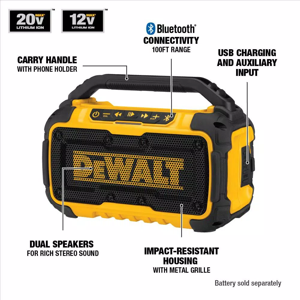 DEWALT 20V MAX Bluetooth Jobsite Speaker Kit with 3.0 Ah Battery and Charger
