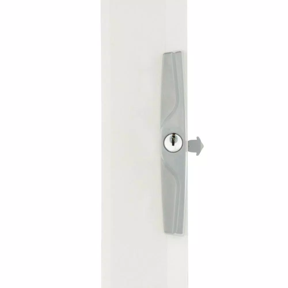 Prime-Line Gray Diecast Patio Door Handle with Wood Grip, Tee Lock with Key, 3-15/16 in. Mounting