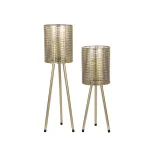 LITTON LANE Gold Mesh Metal Candle Holders on Tripod Bases, Set of 2, Industrial Style Lanterns thumbnail 2