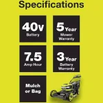 RYOBI 40V 21 in. Brushless Cordless Self-Propelled Lawn Mower with 7.5 Ah Battery and Charger thumbnail 13