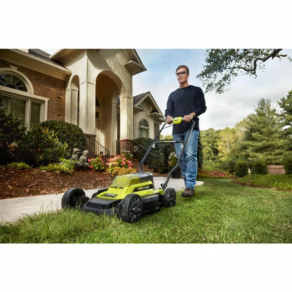 RYOBI 40V 18 in. 2-in-1 Cordless Lithium-Ion Walk Behind Push Mower with (2) 4 Ah Batteries and Charger