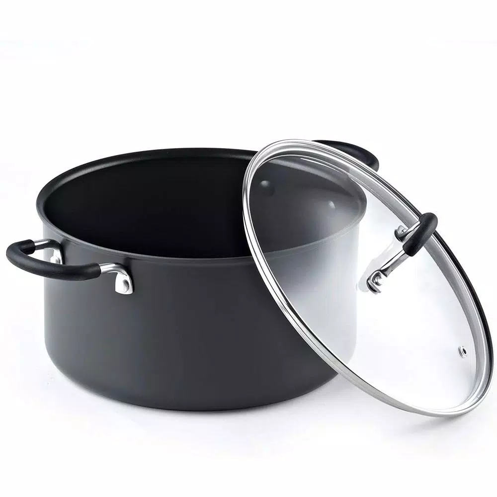 Cook N Home 6 Qt. Hard-Anodized Aluminum Nonstick Casserole Dish with Glass Lid, Black