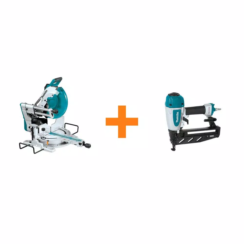 Makita 12 in. 15 Amp Dual-Bevel Sliding Compound Miter Saw with Laser & AF601 16-Gauge Finish Nailer Bundle